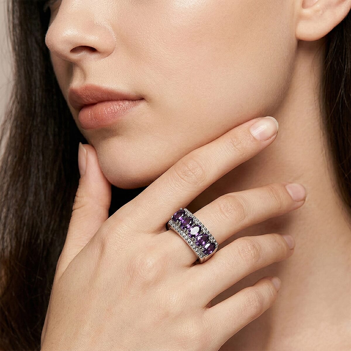 EverTrue African Amethyst 2.15 ctw Men's Ring in Stainless Steel (Size 12.0) image number 2