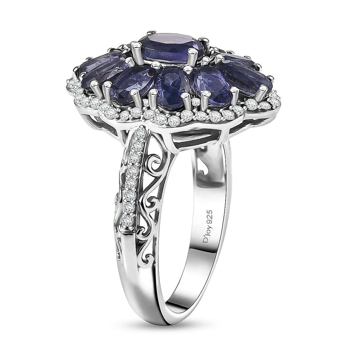 D'Joy Premium Catalina Iolite and Moissanite 3.20 ctw Ring in Rhodium Over Sterling Silver (Size 10.0) image number 2