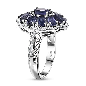 D'Joy Premium Catalina Iolite and Moissanite 3.20 ctw Ring in Rhodium Over Sterling Silver (Size 8.0)