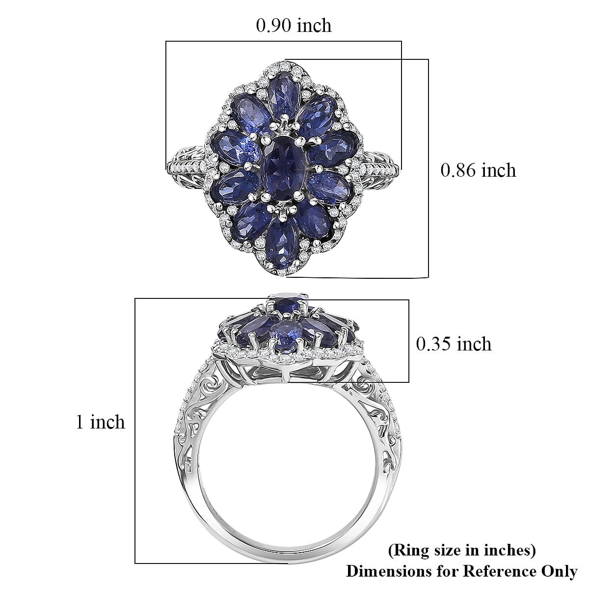 D'Joy Premium Catalina Iolite and Moissanite 3.20 ctw Ring in Rhodium Over Sterling Silver (Size 8.0) image number 4