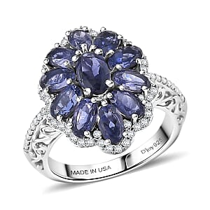 D'Joy Premium Catalina Iolite and Moissanite 3.20 ctw Ring in Rhodium Over Sterling Silver (Size 9.0)