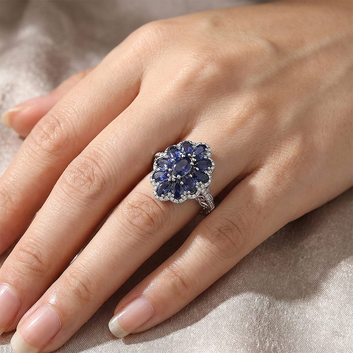 D'Joy Premium Catalina Iolite and Moissanite 3.20 ctw Ring in Rhodium Over Sterling Silver (Size 9.0) image number 1