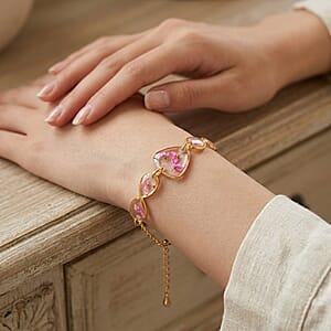 Resin Bracelet with Dry Flowers Filled Triangle Shaped Charms in Goldtone (7.5-8.5In)