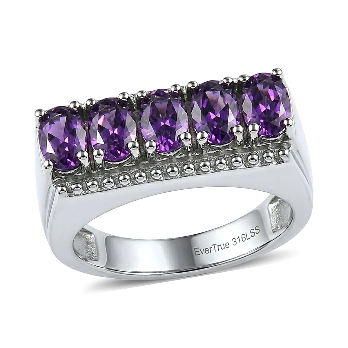 EverTrue African Amethyst Men's Ring in Stainless Steel (Size 10.0) 2.15 ctw