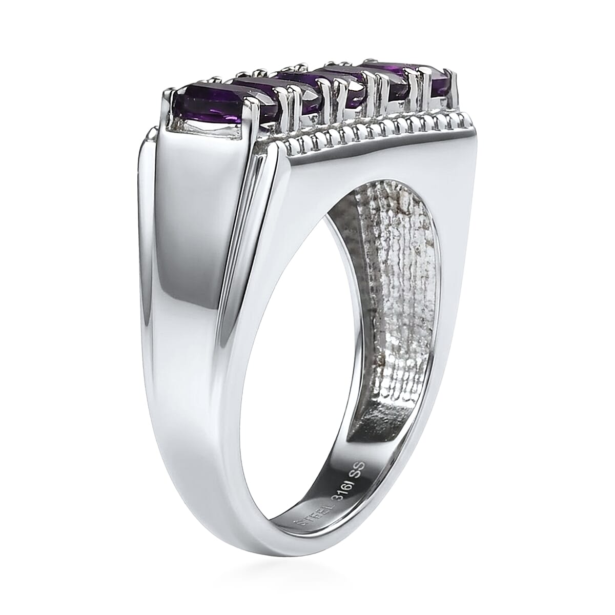EverTrue African Amethyst 2.15 ctw Men's Ring in Stainless Steel (Size 13.0)