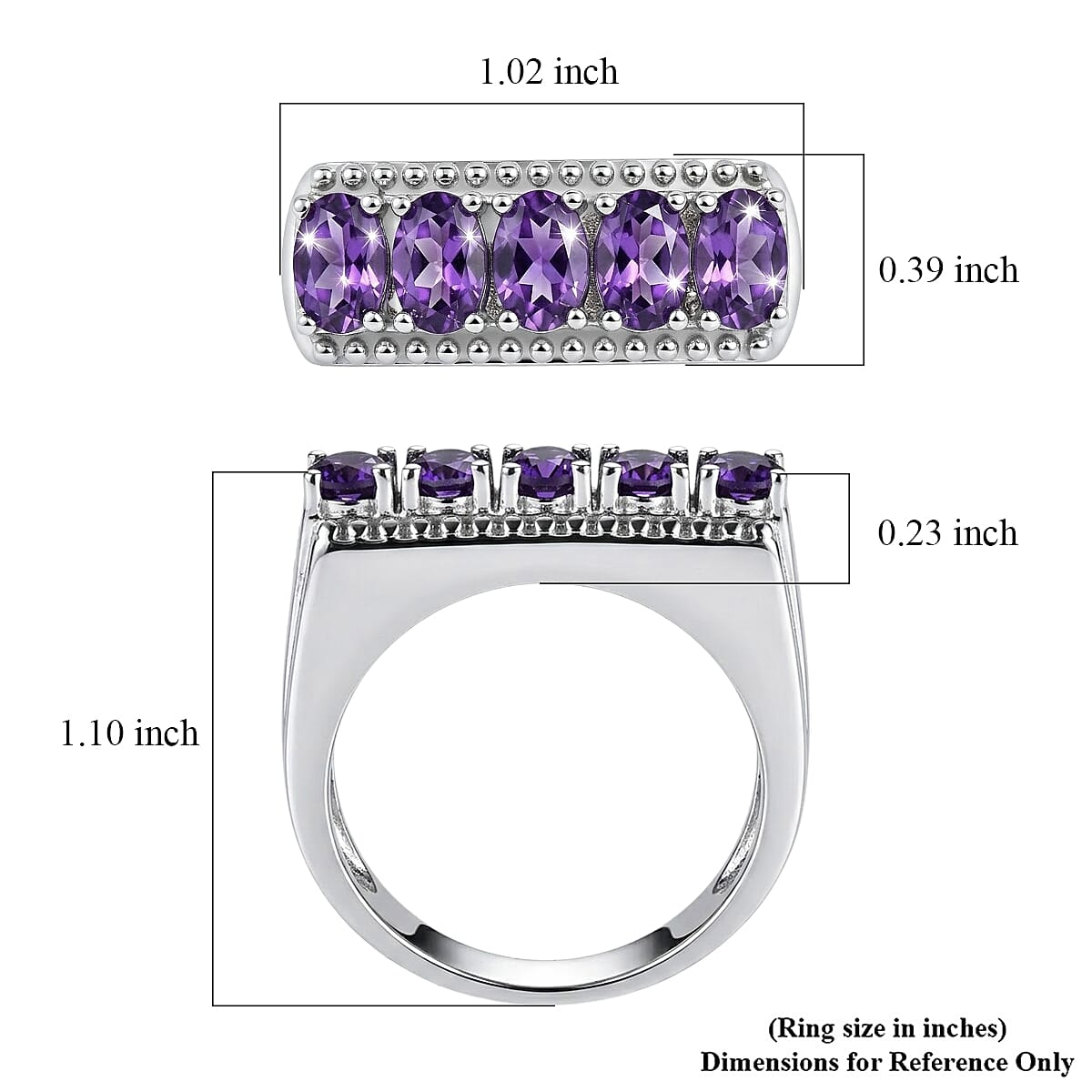 EverTrue African Amethyst 2.15 ctw Men's Ring in Stainless Steel (Size 13.0)