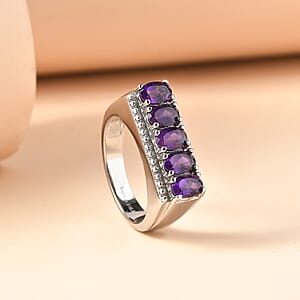 EverTrue African Amethyst 2.15 ctw Men's Ring in Stainless Steel (Size 9.0)