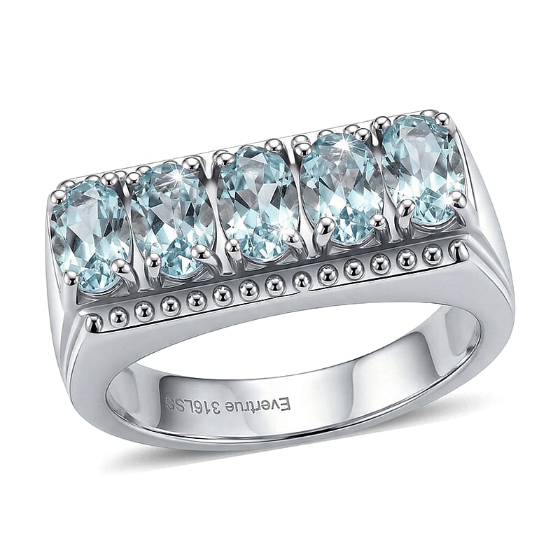 EverTrue Sky Blue Topaz 2.90 ctw Men's Ring in Stainless Steel (Size 11.0)