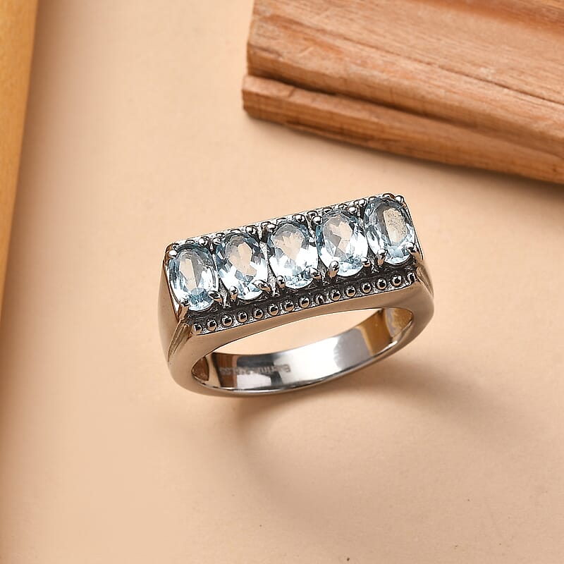 EverTrue Sky Blue Topaz 2.90 ctw Men's Ring in Stainless Steel (Size 11.0)