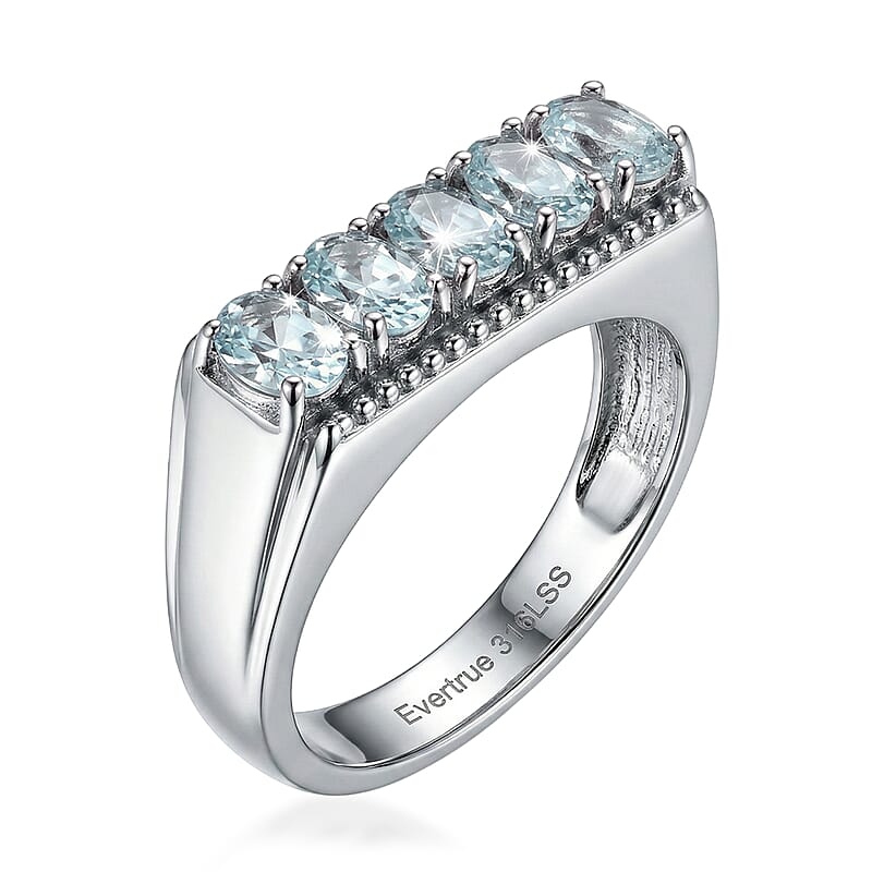 EverTrue Sky Blue Topaz 2.90 ctw Men's Ring in Stainless Steel (Size 11.0)