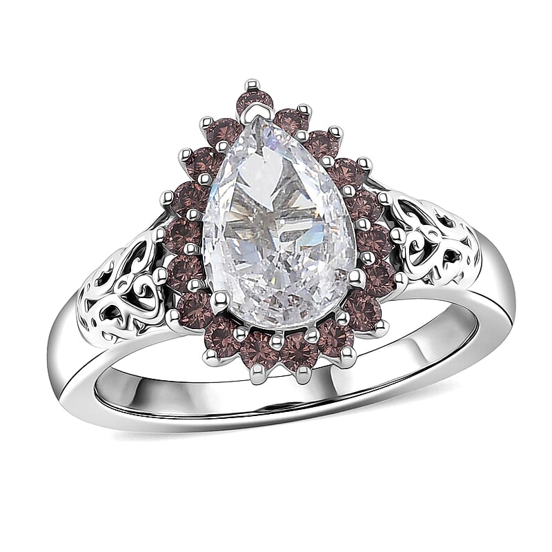 EverTrue Simulated White and Brown Diamond Ring in Platinum Bond (Size 6.0)