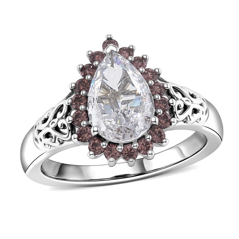 EverTrue Simulated White and Brown Diamond Ring in Platinum Bond (Size 7.0)