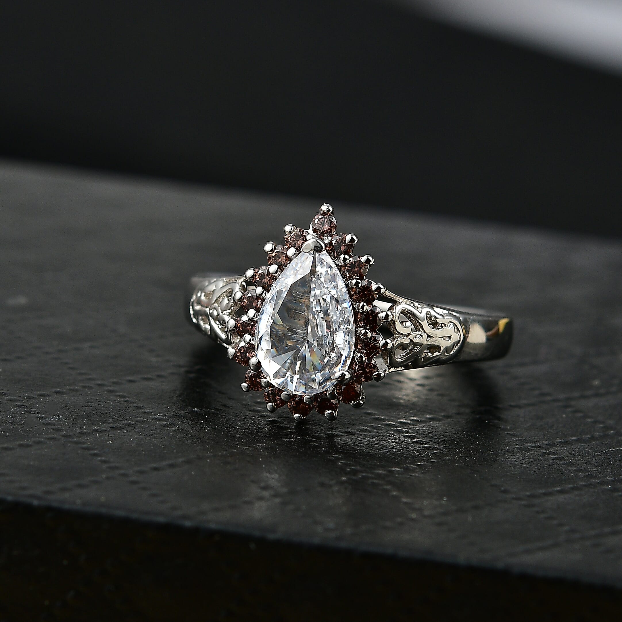 EverTrue Simulated White and Brown Diamond Ring in Platinum Bond (Size 10.0) 2.00 ctw