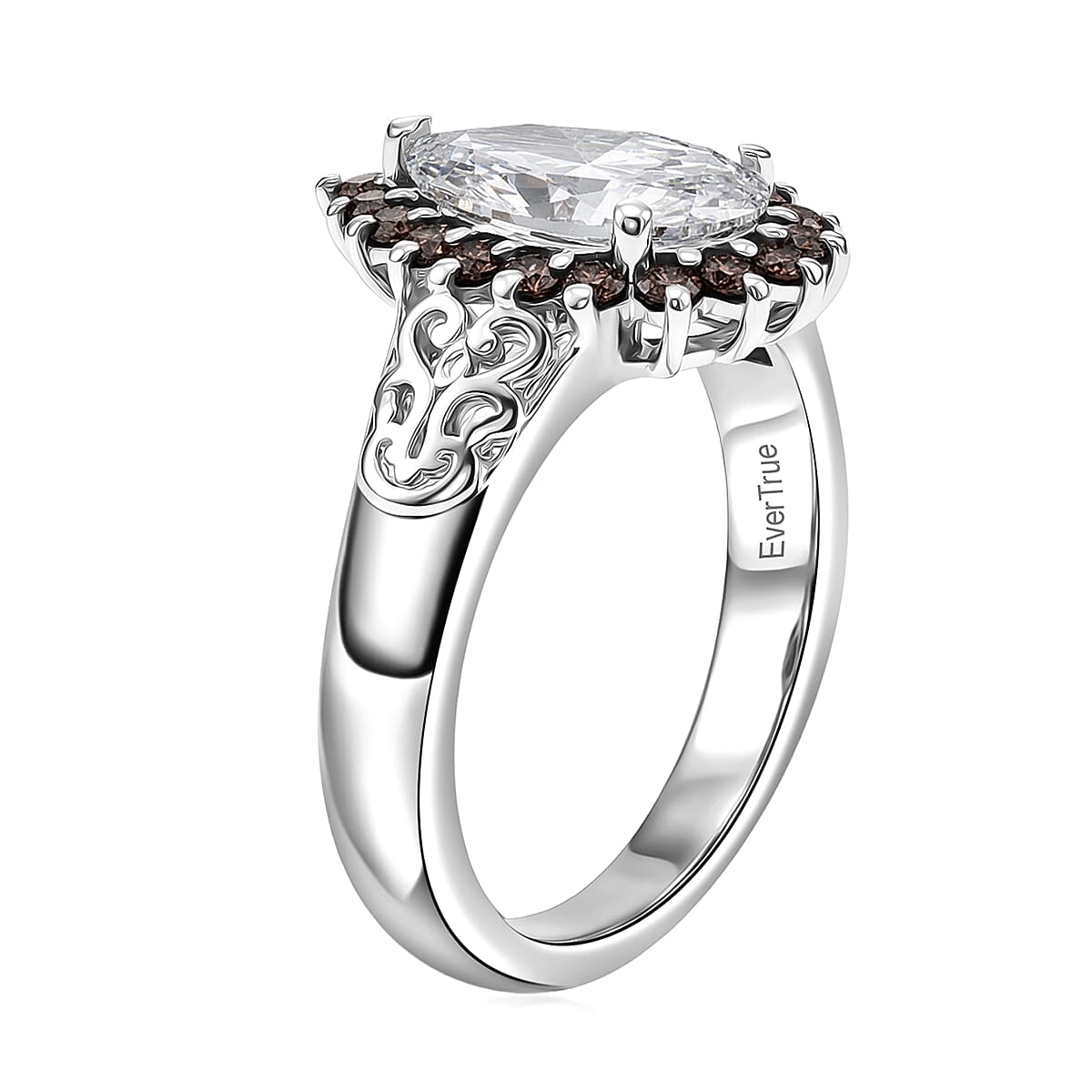 EverTrue Simulated White and Brown Diamond Ring in Platinum Bond (Size 7.0)