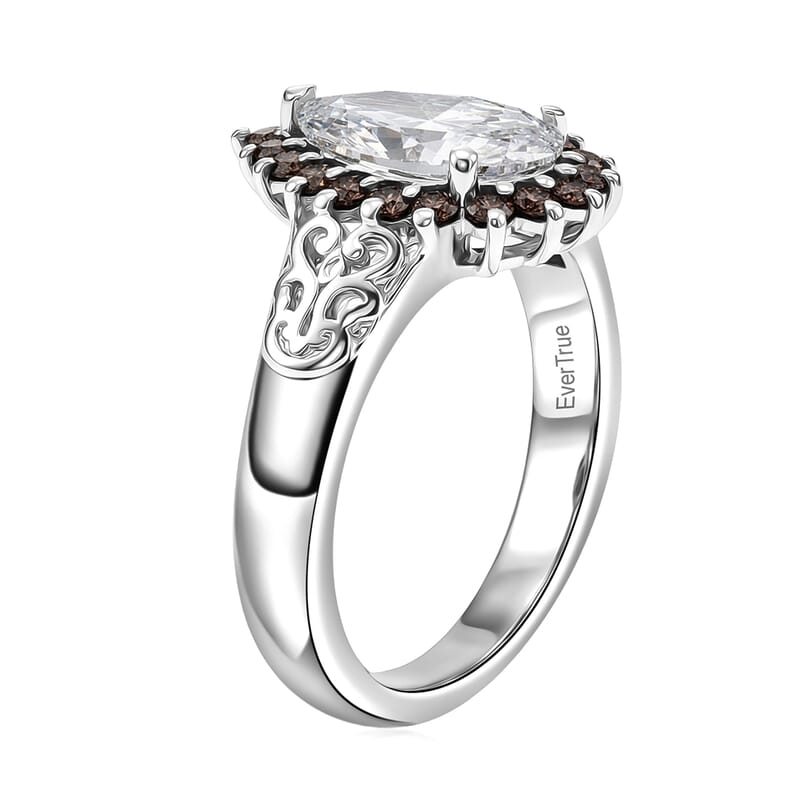 EverTrue Simulated White and Brown Diamond Ring in Platinum Bond (Size 7.0)