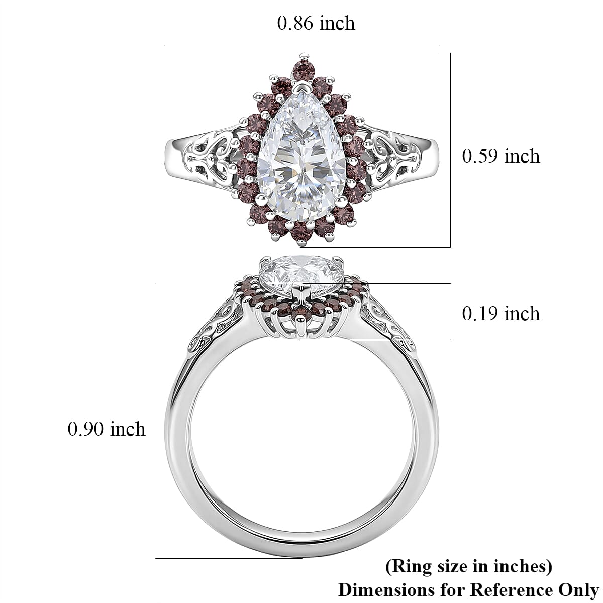 EverTrue Simulated White and Brown Diamond Ring in Platinum Bond (Size 7.0)