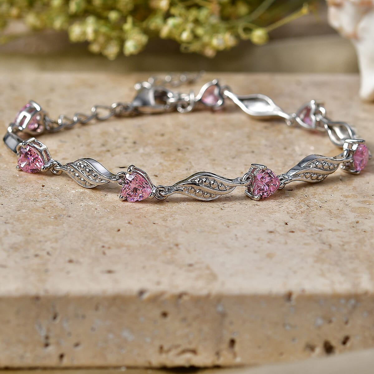 EverTrue Simulated Pink Diamond Bracelet in Platinum Bond (6.50-8In) image number 1