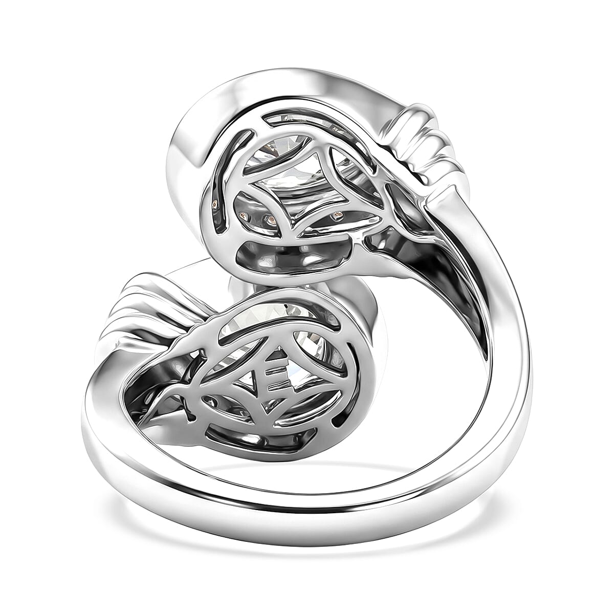 EverTrue Simulated White and Champagne Diamond Bypass Ring in Platinum Bond (Size 7.0)