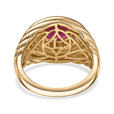 Certified & Appraised AAA Montepuez Ruby and Luxuriant Lab Grown Diamond G-H SI 3.20 ctw Men's Ring in 10K Yellow Gold (Size 10.0) 6.50 Grams