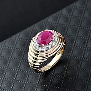 Certified & Appraised AAA Montepuez Ruby and Luxuriant Lab Grown Diamond G-H SI 3.20 ctw Men's Ring in 10K Yellow Gold (Size 10.5) 6.50 Grams