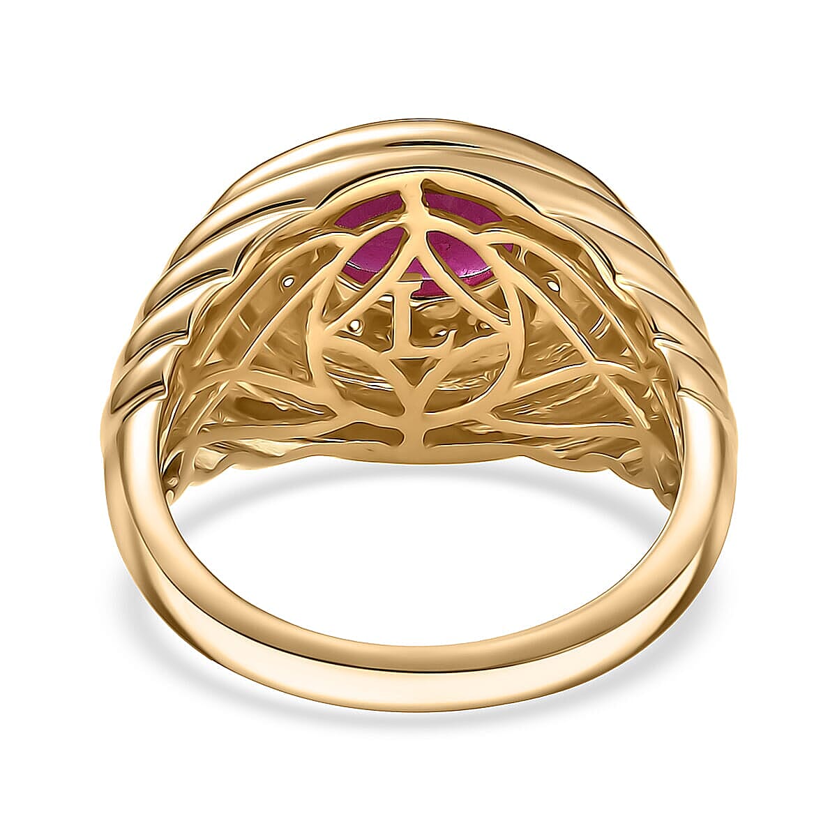 Certified & Appraised AAA Montepuez Ruby and Luxuriant Lab Grown Diamond G-H SI 3.20 ctw Men's Ring in 10K Yellow Gold (Size 7.0) 6.50 Grams image number 4