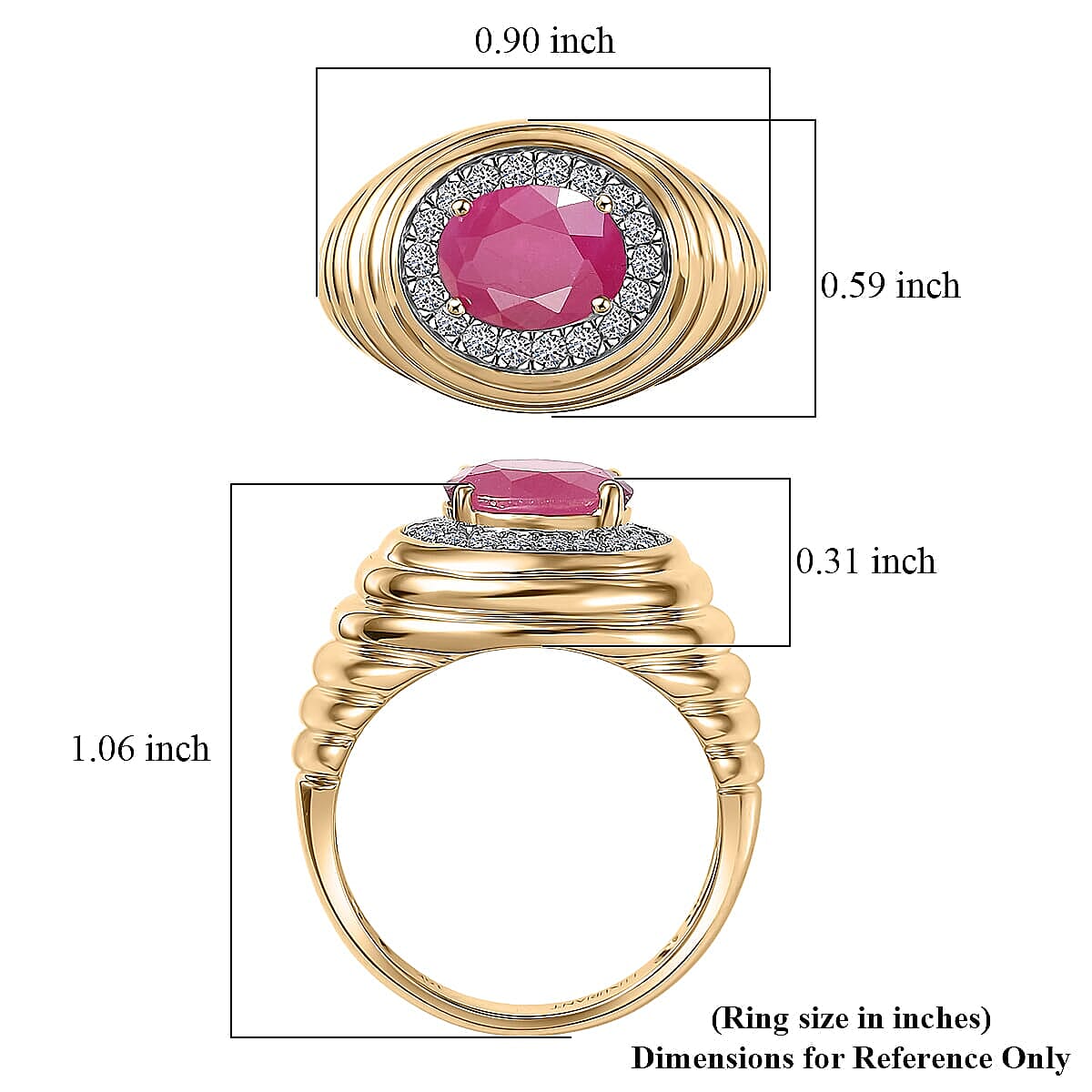 Certified & Appraised AAA Montepuez Ruby and Luxuriant Lab Grown Diamond G-H SI 3.20 ctw Men's Ring in 10K Yellow Gold (Size 9.5) 6.50 Grams image number 5
