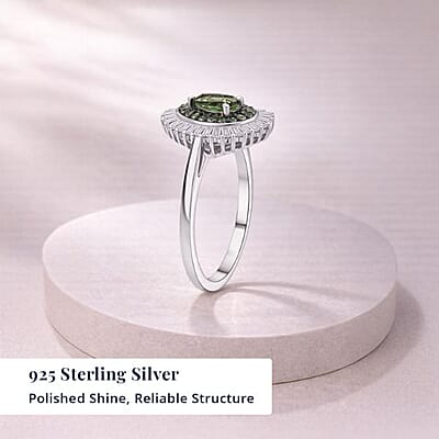 D'Joy Premium Milanoa Green Sapphire and Moissanite 2.00 ctw Green Fire Drop Ring in Rhodium Over Sterling Silver (Size 6.0)