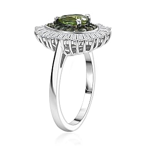 D'Joy Premium Green Sapphire and Moissanite 1.75 ctw Green Fire Drop Ring in Rhodium Over Sterling Silver (Size 7.0)