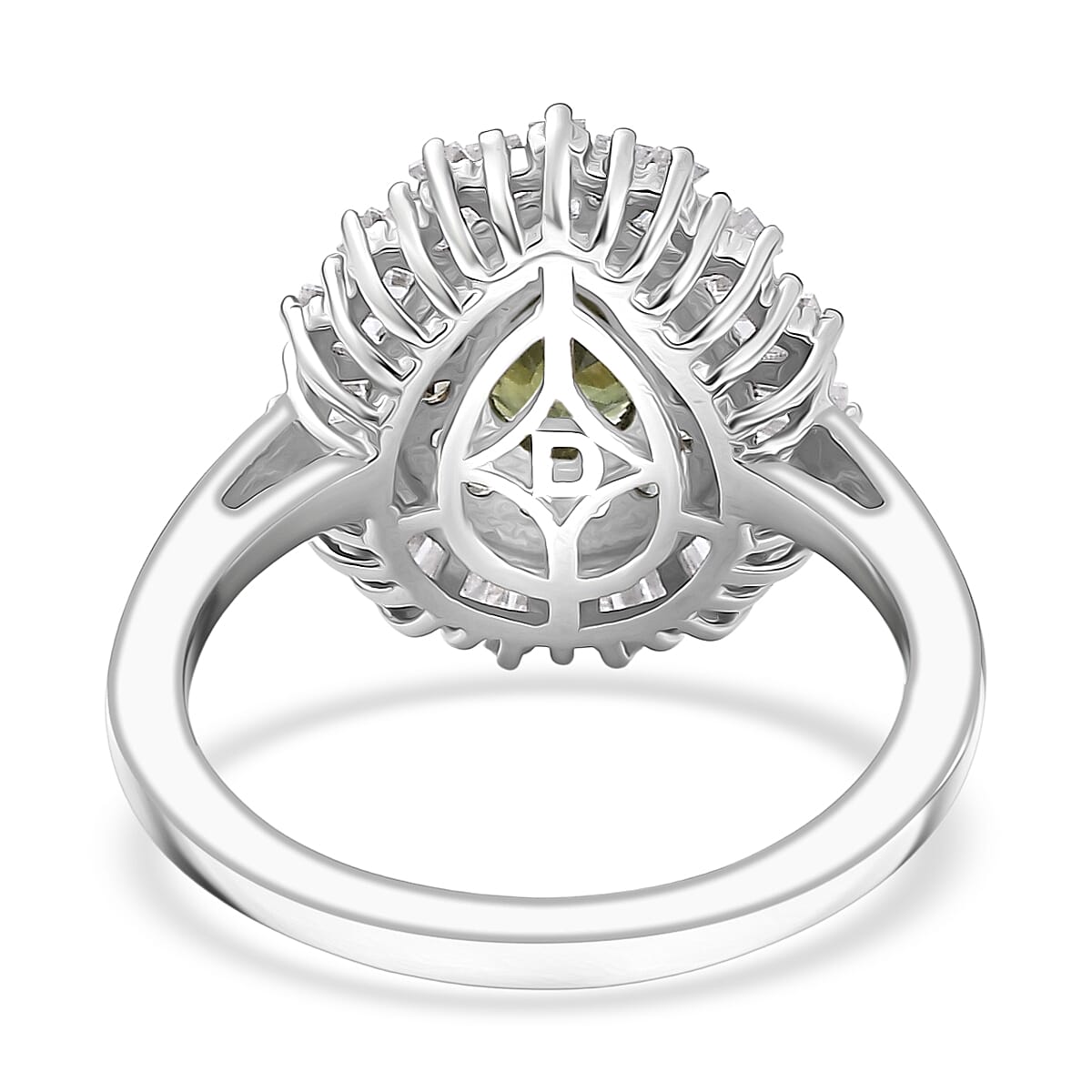 D'Joy Premium Green Sapphire and Moissanite 1.75 ctw Green Fire Drop Ring in Rhodium Over Sterling Silver (Size 7.0) image number 4