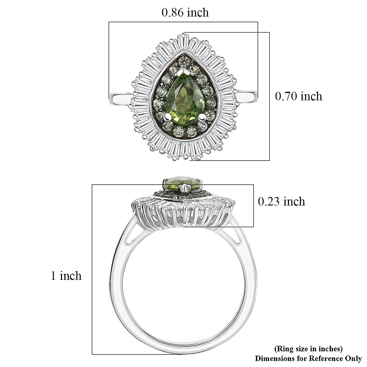 D'Joy Premium Green Sapphire and Moissanite 1.75 ctw Green Fire Drop Ring in Rhodium Over Sterling Silver (Size 7.0) image number 5