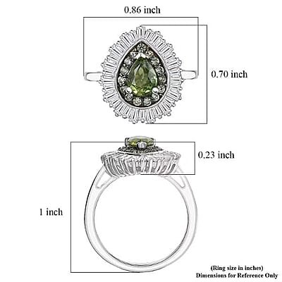 D'Joy Premium Milanoa Green Sapphire and Moissanite 2.00 ctw Green Fire Drop Ring in Rhodium Over Sterling Silver (Size 7.0)