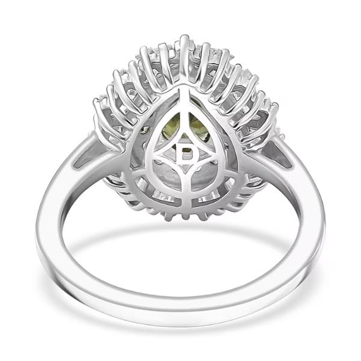 D'Joy Premium Milanoa Green Sapphire and Moissanite 2.00 ctw Green Fire Drop Ring in Rhodium Over Sterling Silver (Size 7.0) (Del. in 10-12 Days) image number 6