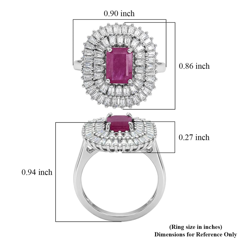 D'Joy AAA Royal Ruby and Moissanite 3.85 ctw Ring in Rhodium Over Sterling Silver (Size 7.0)