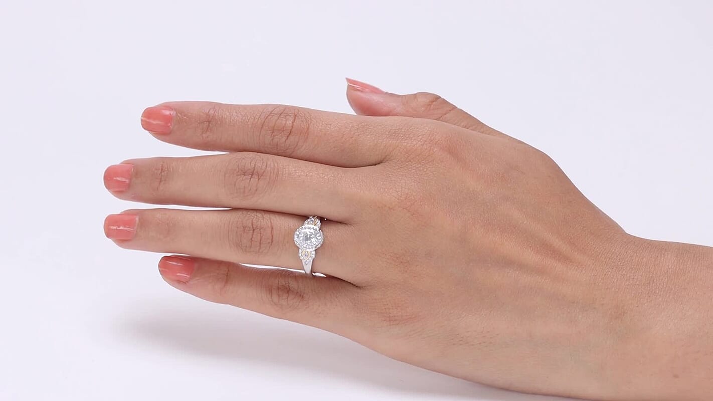 EverTrue Moissanite (Ovl 8x6mm), Tanzanite Ring in 18K YG Plated and Platinum Bond (Size 10.0) 1.50 ctw