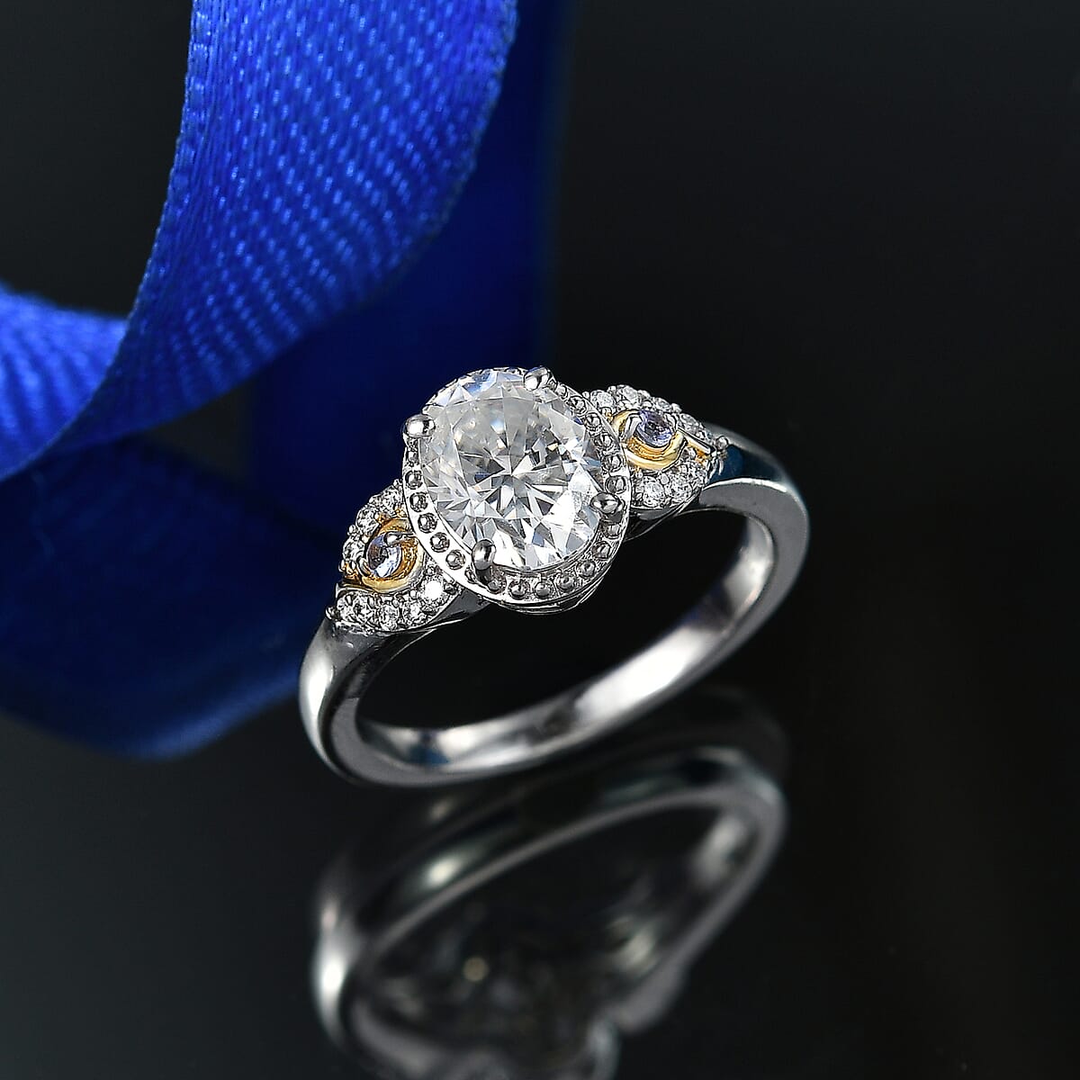 EverTrue Moissanite and Tanzanite 1.50 ctw Ring in 18K YG Plated and Platinum Bond (Size 10.0) image number 1