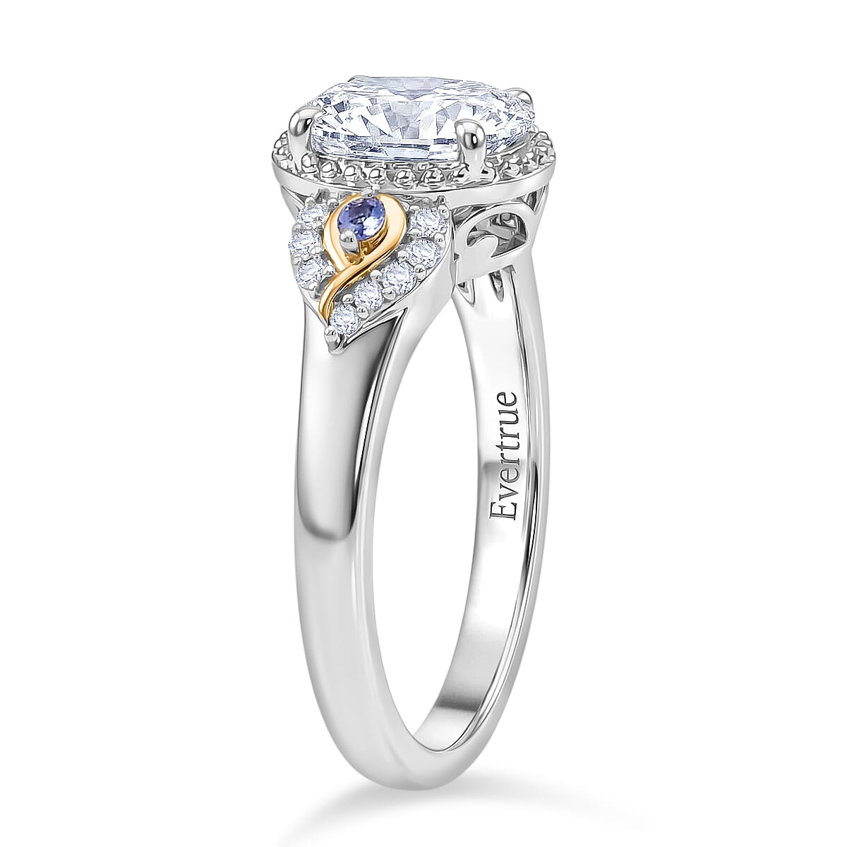 EverTrue Moissanite and Tanzanite 1.50 ctw Ring in 18K YG Plated and Platinum Bond (Size 10.0) image number 3