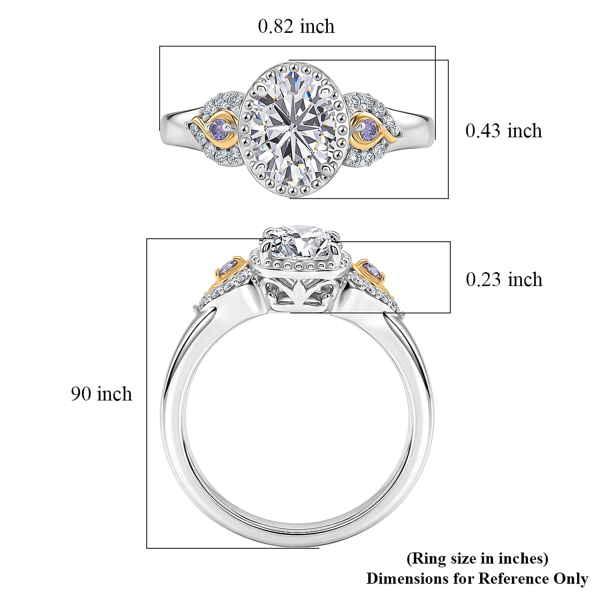EverTrue Moissanite and Tanzanite 1.50 ctw Ring in 18K YG Plated and Platinum Bond (Size 10.0)