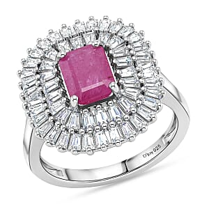 D'Joy AAA Royal Ruby and Moissanite 3.85 ctw Ring in Rhodium Over Sterling Silver (Size 8.0)