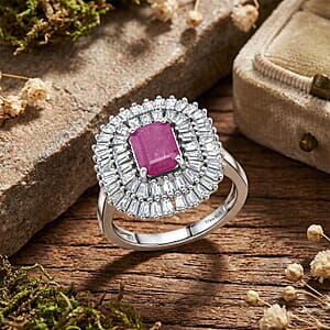 D'Joy AAA Royal Ruby and Moissanite 3.85 ctw Ring in Rhodium Over Sterling Silver (Size 8.0)