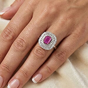 D'Joy AAA Royal Ruby and Moissanite 3.85 ctw Ring in Rhodium Over Sterling Silver (Size 8.0)