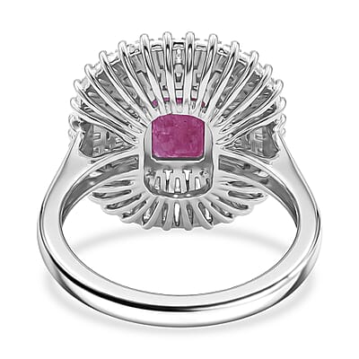 D'Joy AAA Royal Ruby and Moissanite 3.85 ctw Ring in Rhodium Over Sterling Silver (Size 8.0)