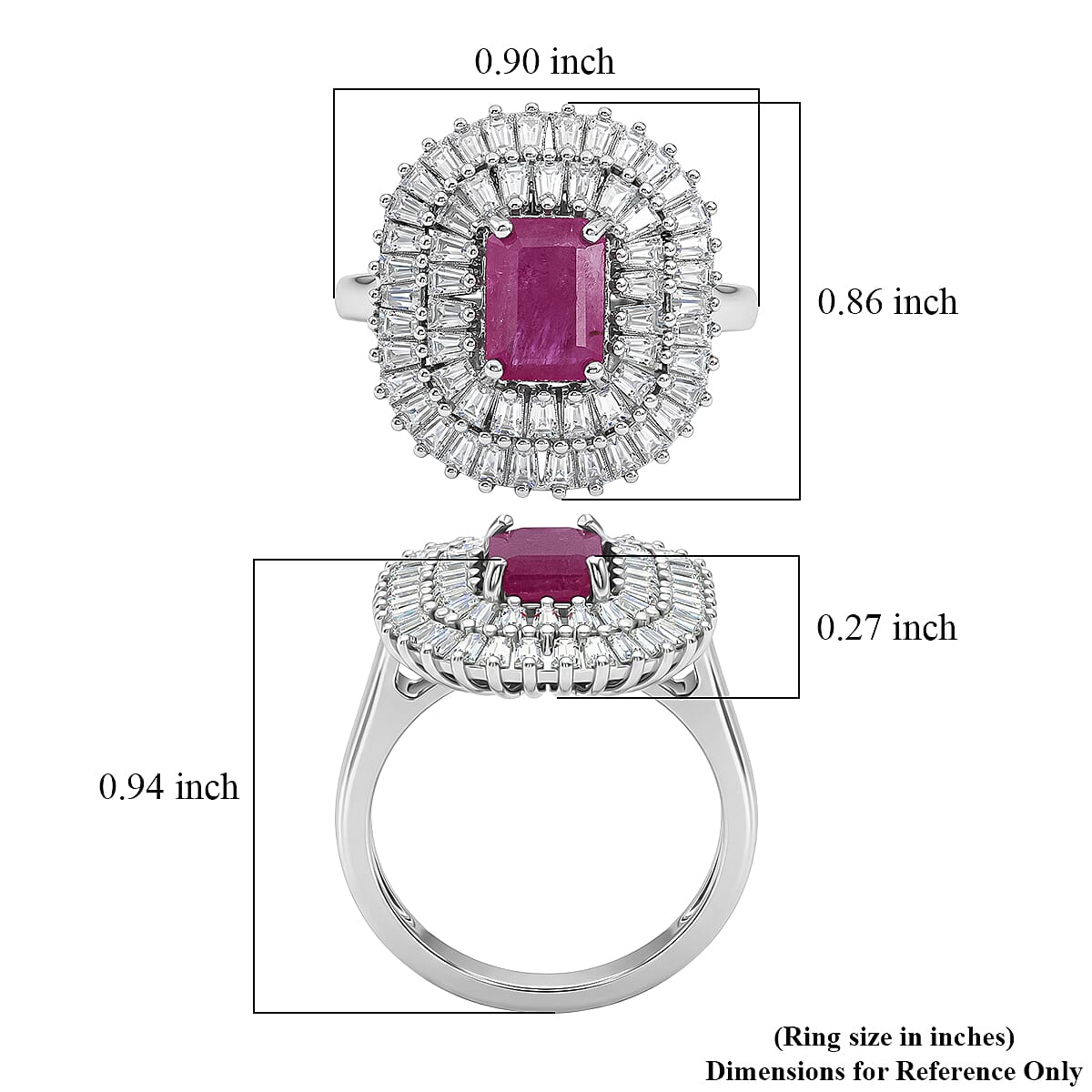 D'Joy AAA Royal Ruby and Moissanite 3.85 ctw Ring in Rhodium Over Sterling Silver (Size 8.0) image number 5