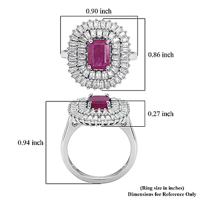 D'Joy AAA Royal Ruby and Moissanite 3.85 ctw Ring in Rhodium Over Sterling Silver (Size 8.0)