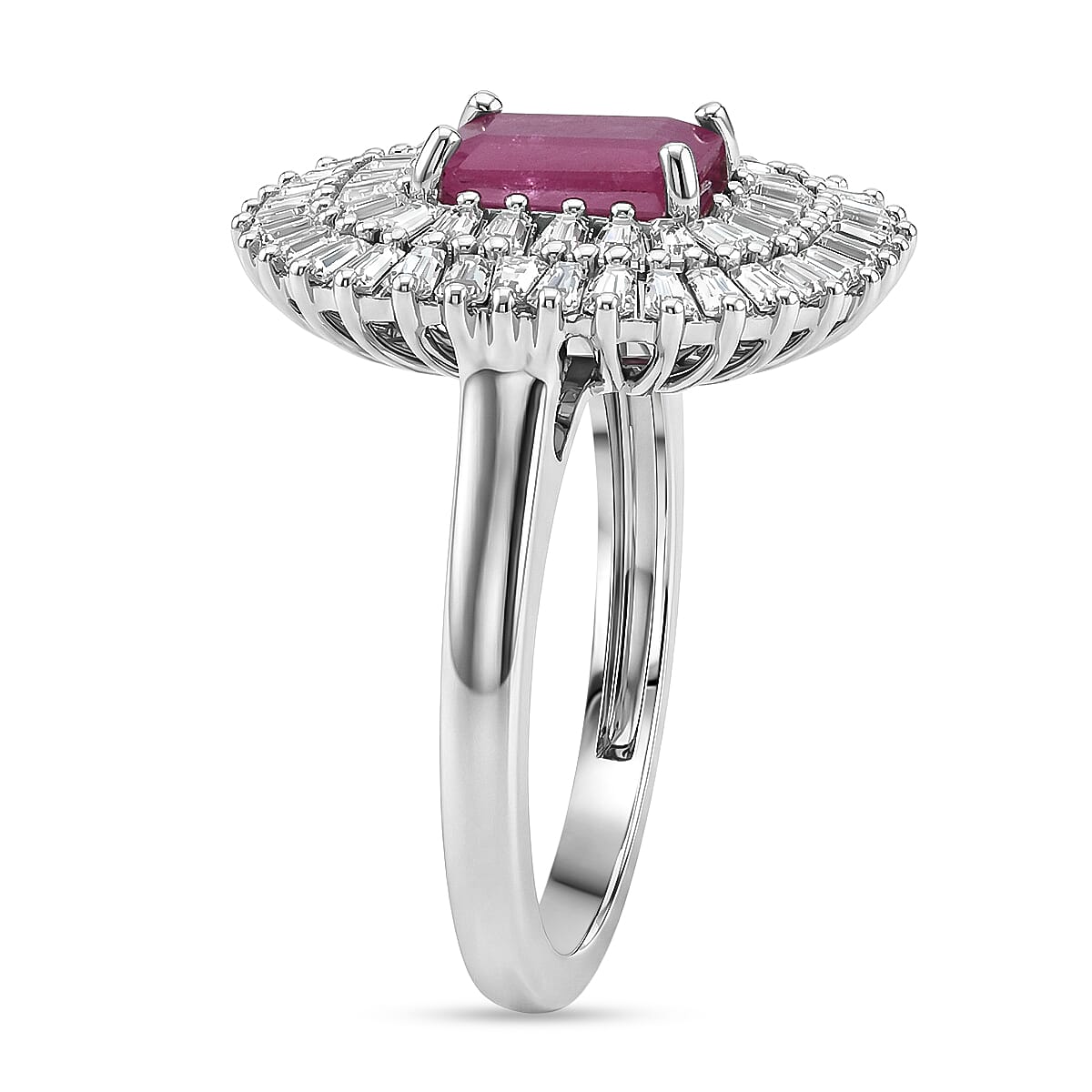 D'Joy AAA Royal Ruby and Moissanite 3.85 ctw Ring in Rhodium Over Sterling Silver (Size 9.0)