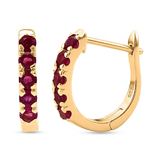 D'Joy Niassa Ruby (FF) 0.90 ctw Hoop Earrings in 14K Yellow Gold Over Sterling Silver