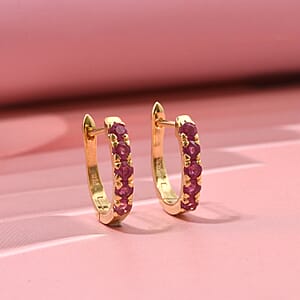 D'Joy Niassa Ruby (FF) 0.90 ctw Hoop Earrings in 14K Yellow Gold Over Sterling Silver