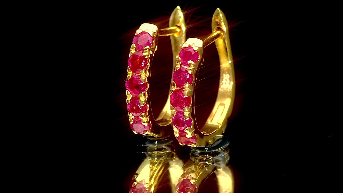 D'Joy Niassa Ruby (FF) 0.90 ctw Hoop Earrings in 14K Yellow Gold Over Sterling Silver