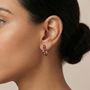 D'Joy Niassa Ruby (FF) 0.90 ctw Hoop Earrings in 14K Yellow Gold Over Sterling Silver