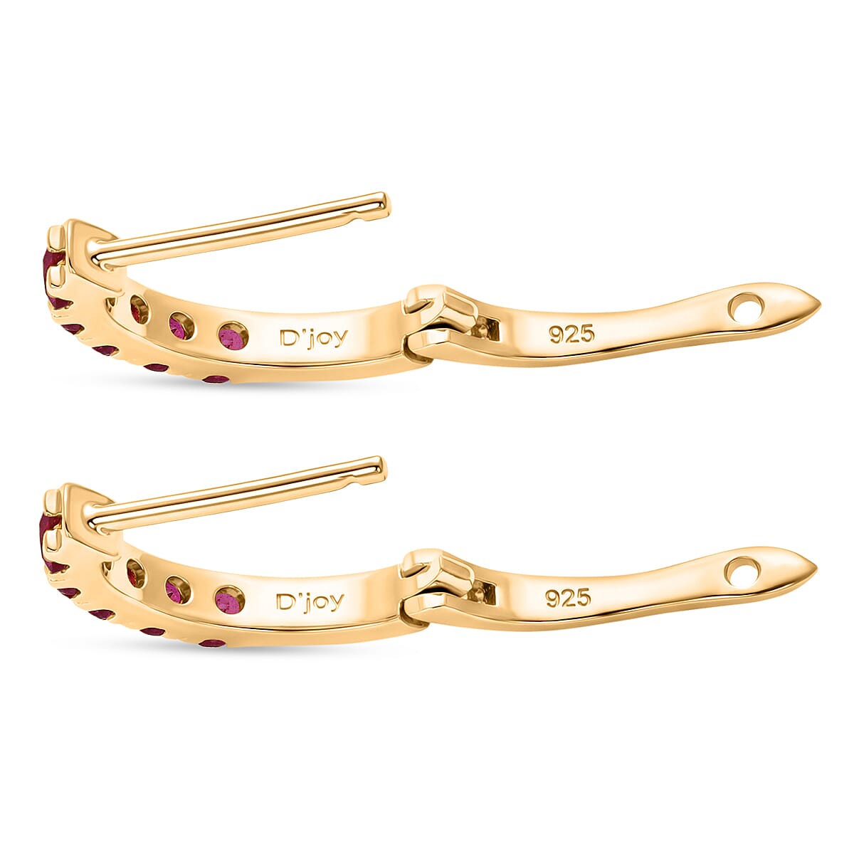 D'Joy Niassa Ruby (FF) 0.90 ctw Hoop Earrings in 14K Yellow Gold Over Sterling Silver image number 3
