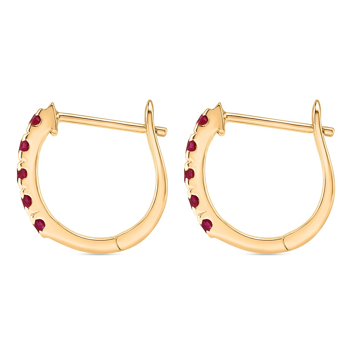D'Joy Niassa Ruby (FF) 0.90 ctw Hoop Earrings in 14K Yellow Gold Over Sterling Silver image number 4